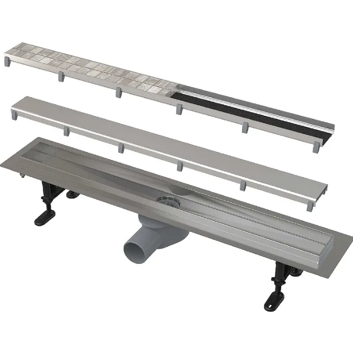 желоб водоотводящий apz12-750 alcaplast с порогами для перфорированной решетки или решетки под кладку плитки