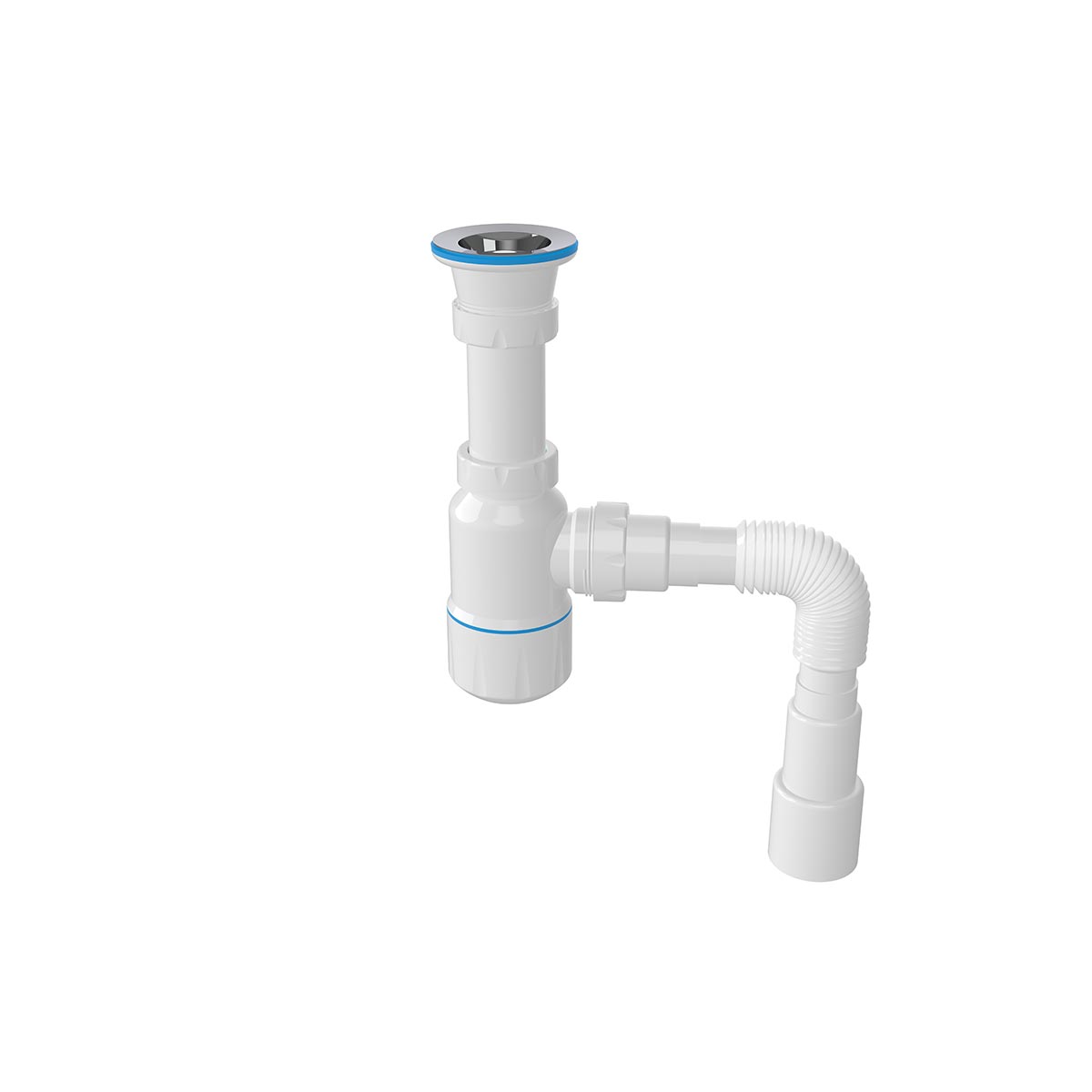сифон для умывальника с прикручивающимся выпуском 70мм с гибкой трубой 1 1/2" - 40/50 мм
